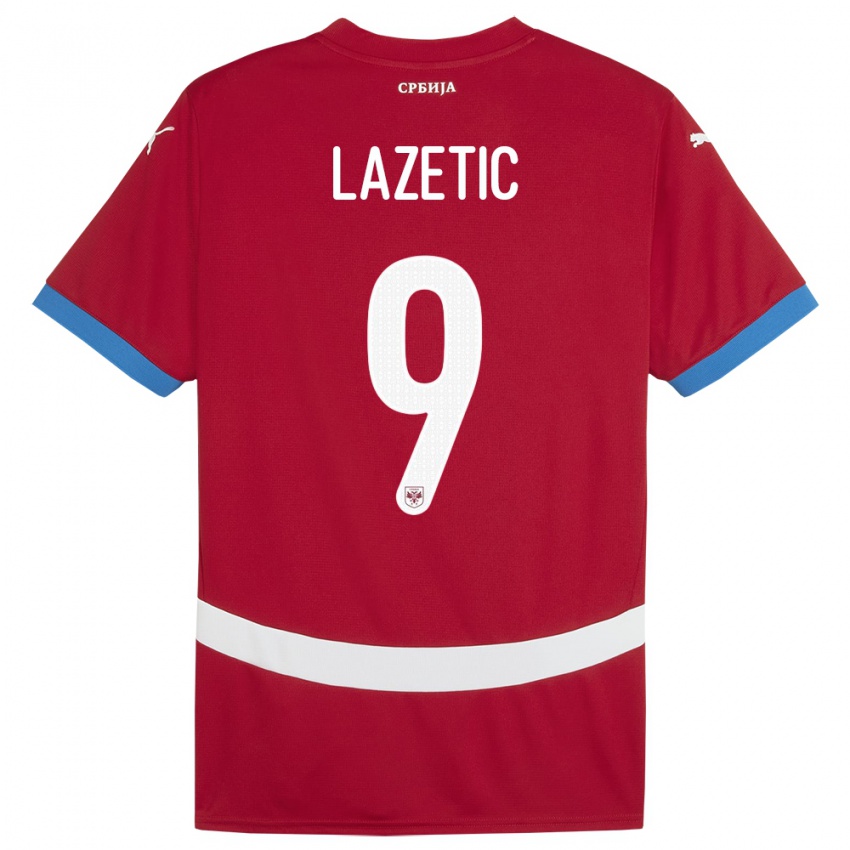Niño Camiseta Serbia Marko Lazetic #9 Rojo 1ª Equipación 24-26 La Camisa