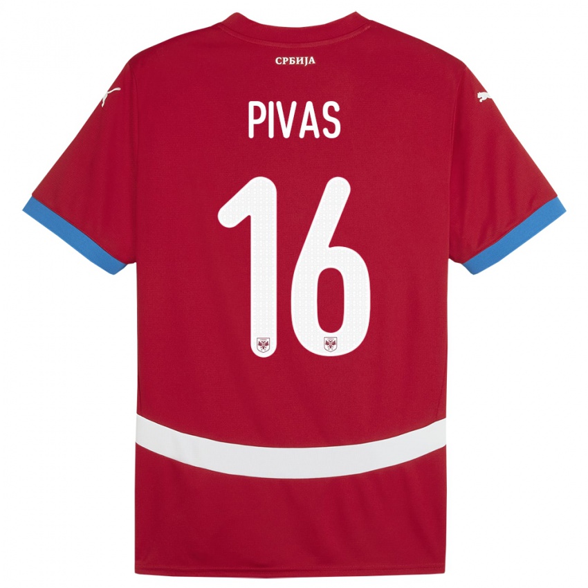 Niño Camiseta Serbia Miodrag Pivas #16 Rojo 1ª Equipación 24-26 La Camisa