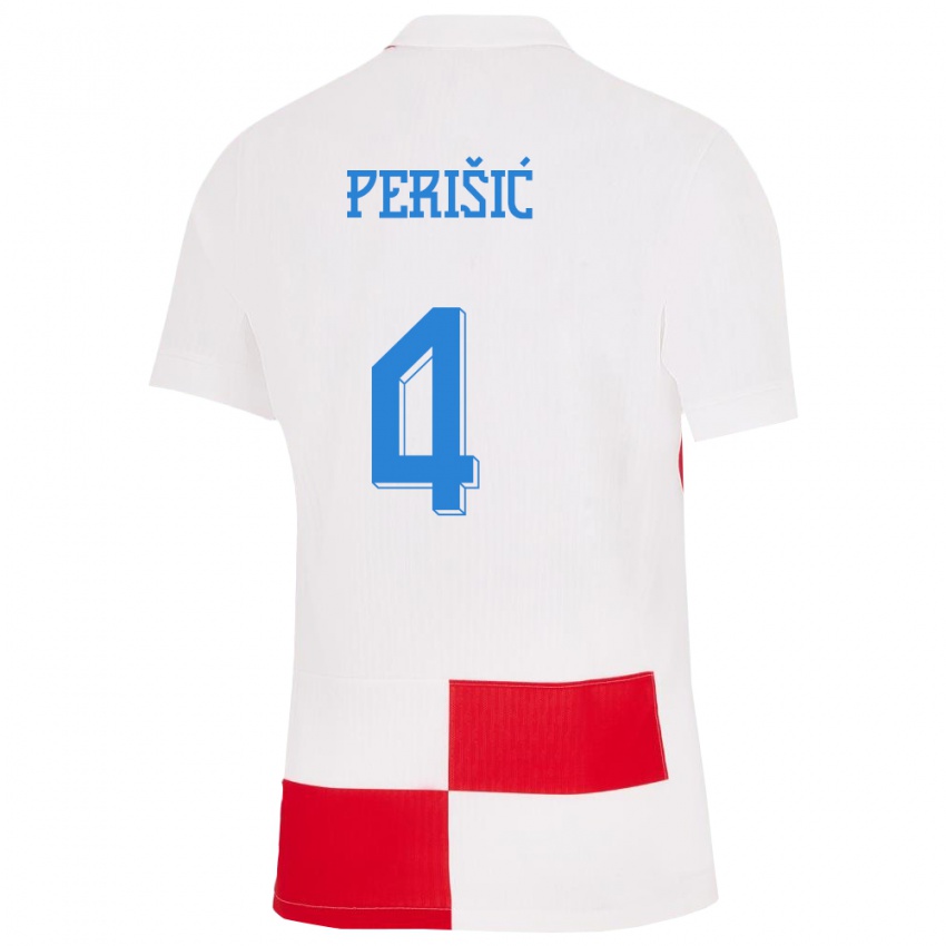 Niño Camiseta Croacia Ivan Perisic #4 Blanco Rojo 1ª Equipación 24-26 La Camisa