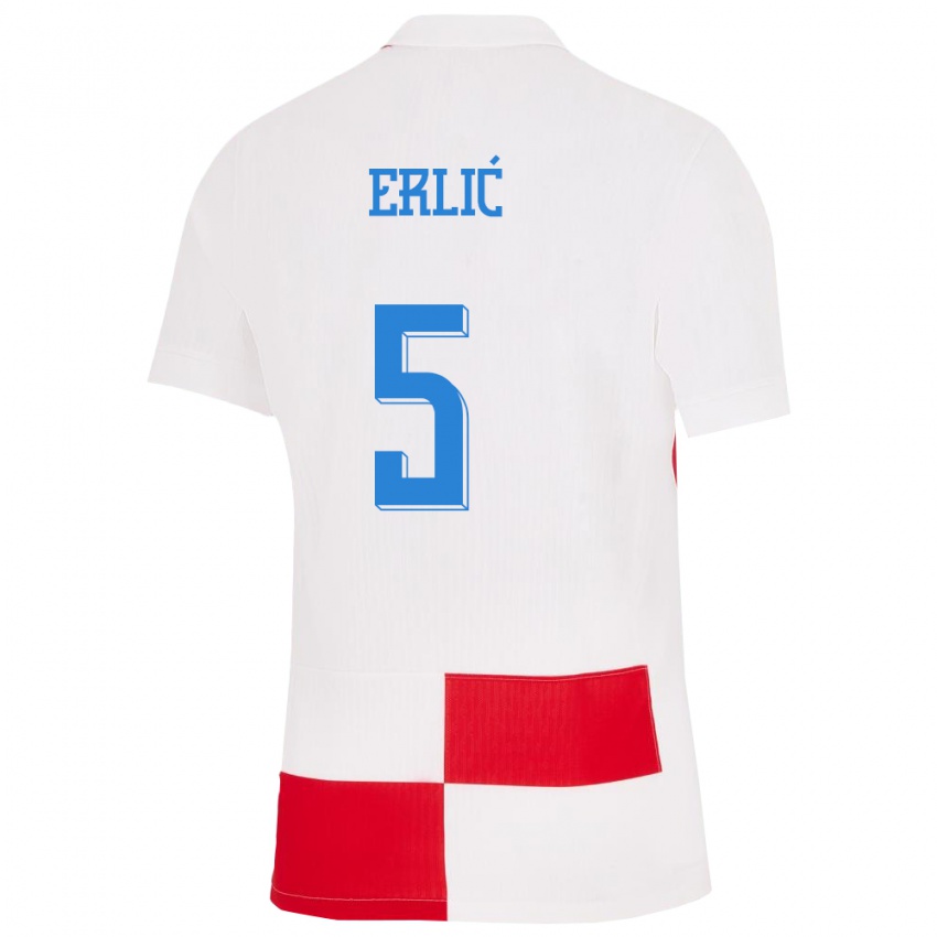 Niño Camiseta Croacia Martin Erlic #5 Blanco Rojo 1ª Equipación 24-26 La Camisa