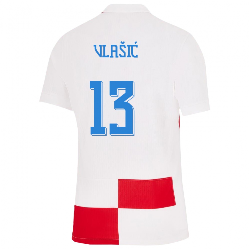 Niño Camiseta Croacia Nikola Vlasic #13 Blanco Rojo 1ª Equipación 24-26 La Camisa