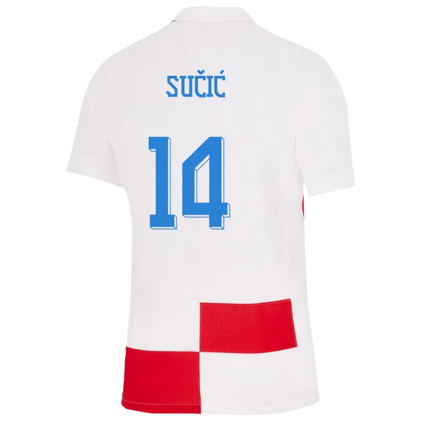 Niño Camiseta Croacia Luka Sucic #14 Blanco Rojo 1ª Equipación 24-26 La Camisa