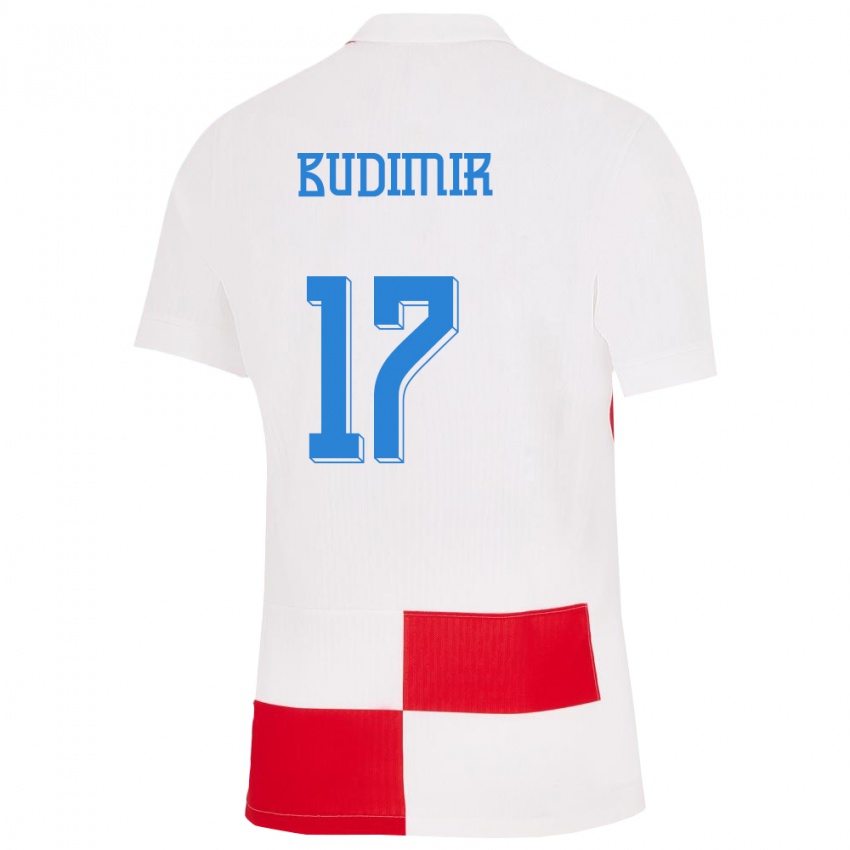 Niño Camiseta Croacia Ante Budimir #17 Blanco Rojo 1ª Equipación 24-26 La Camisa
