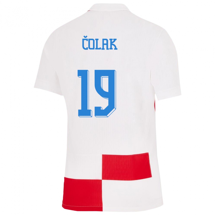 Niño Camiseta Croacia Antonio Colak #19 Blanco Rojo 1ª Equipación 24-26 La Camisa