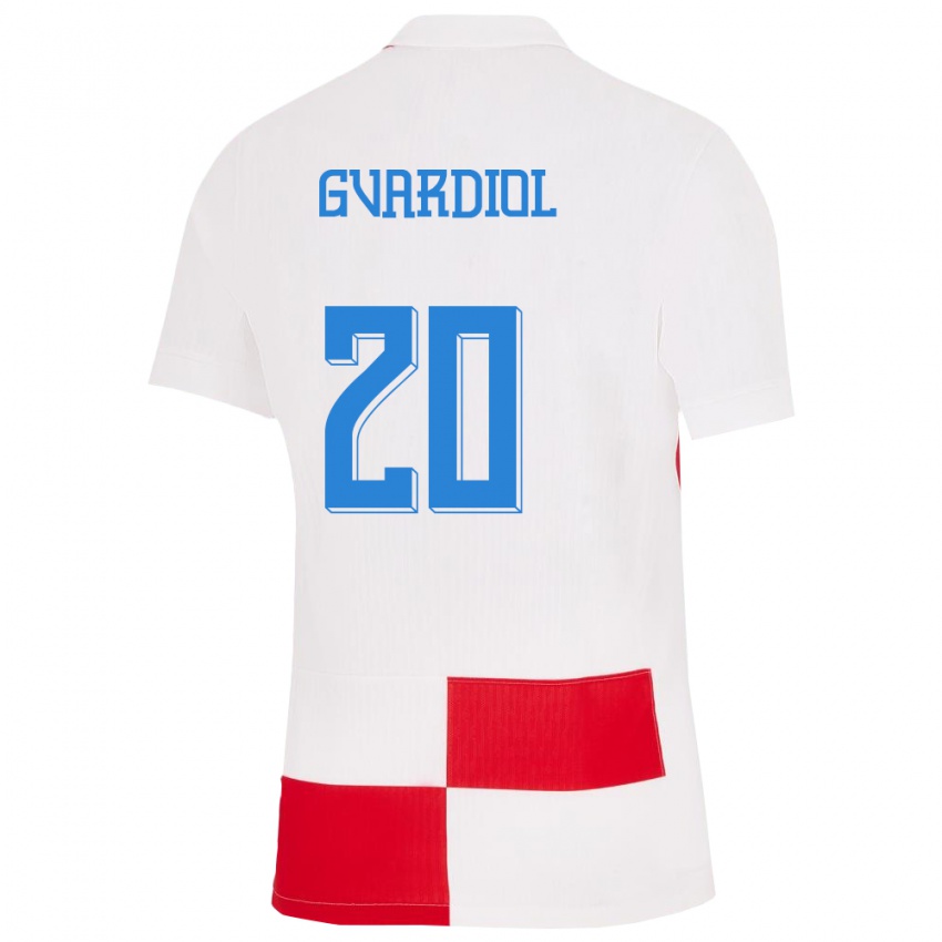 Niño Camiseta Croacia Josko Gvardiol #20 Blanco Rojo 1ª Equipación 24-26 La Camisa