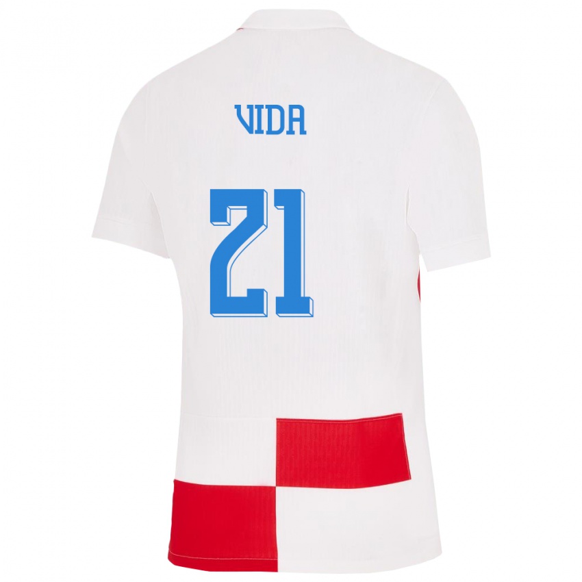 Niño Camiseta Croacia Domagoj Vida #21 Blanco Rojo 1ª Equipación 24-26 La Camisa