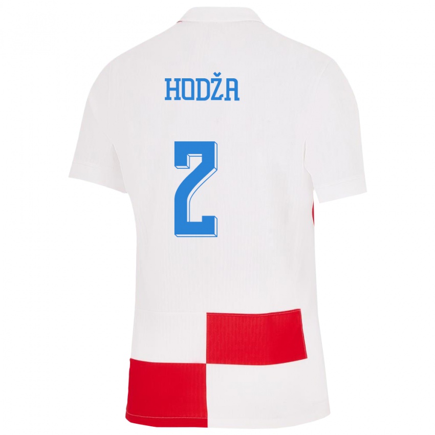 Niño Camiseta Croacia Veldin Hodza #2 Blanco Rojo 1ª Equipación 24-26 La Camisa
