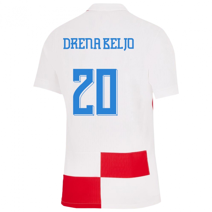 Niño Camiseta Croacia Dion Drena Beljo #20 Blanco Rojo 1ª Equipación 24-26 La Camisa