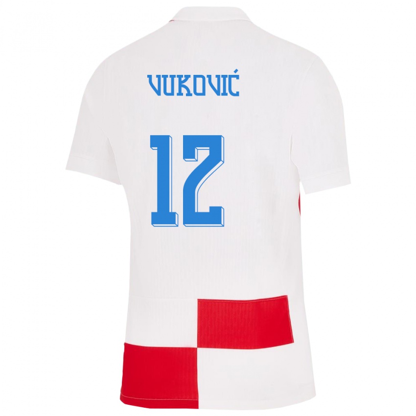 Niño Camiseta Croacia Ante Vukovic #12 Blanco Rojo 1ª Equipación 24-26 La Camisa