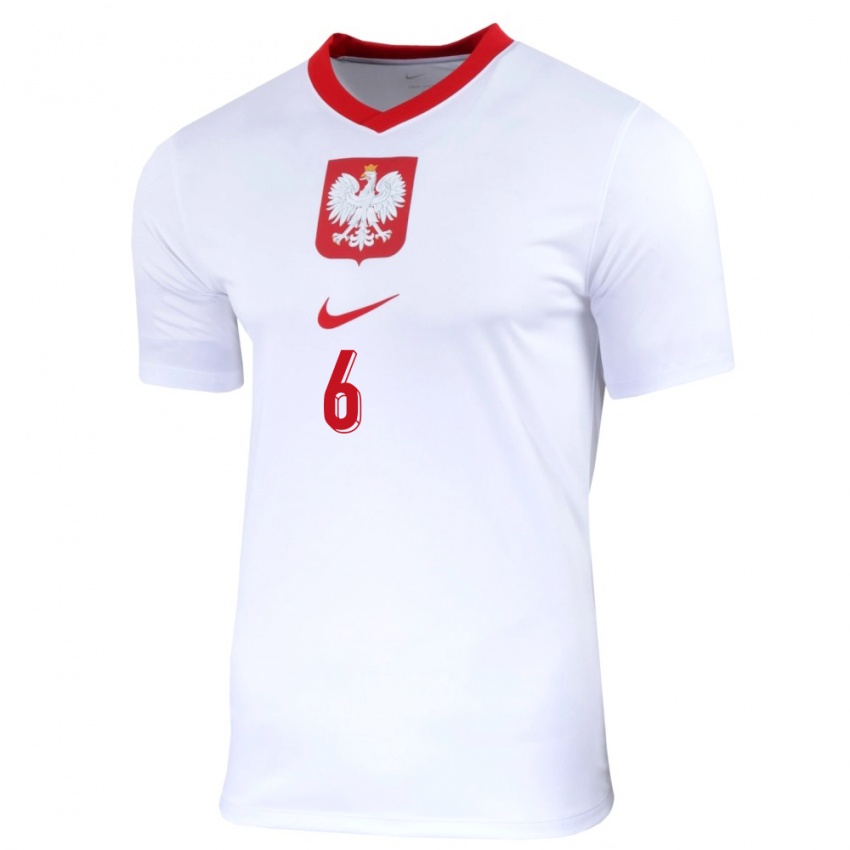 Niño Camiseta Polonia Patryk Olejnik #6 Blanco 1ª Equipación 24-26 La Camisa