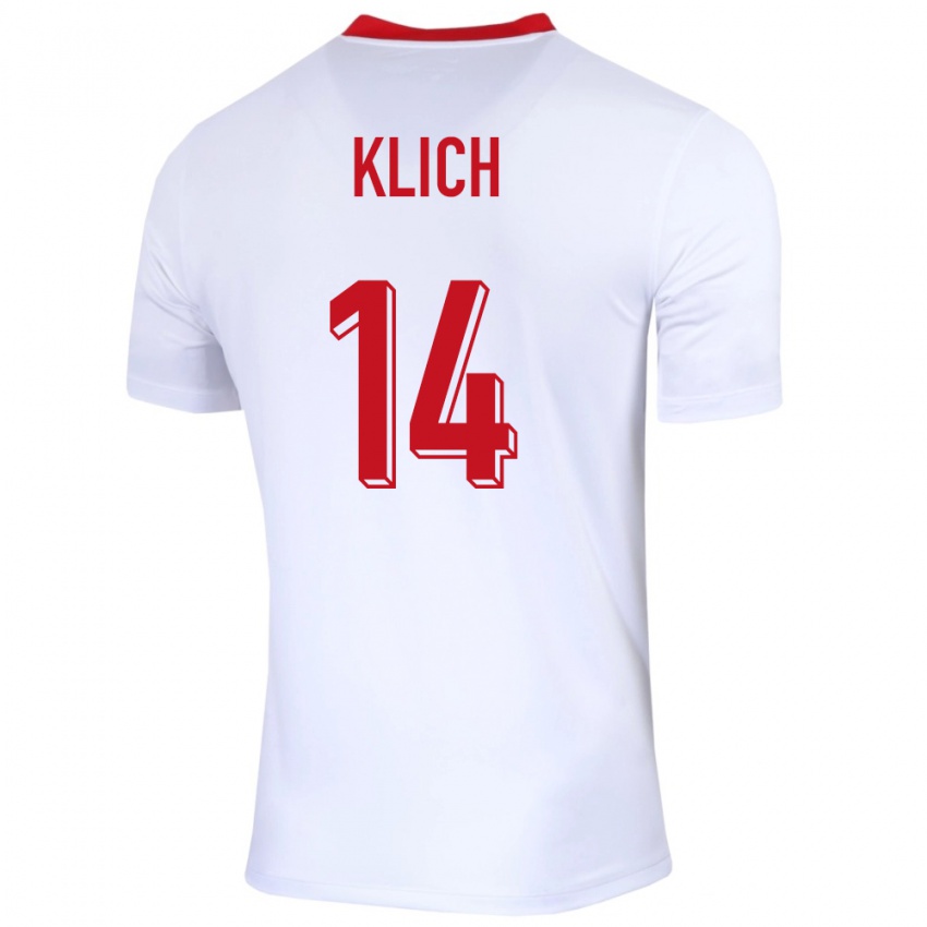 Niño Camiseta Polonia Mateusz Klich #14 Blanco 1ª Equipación 24-26 La Camisa