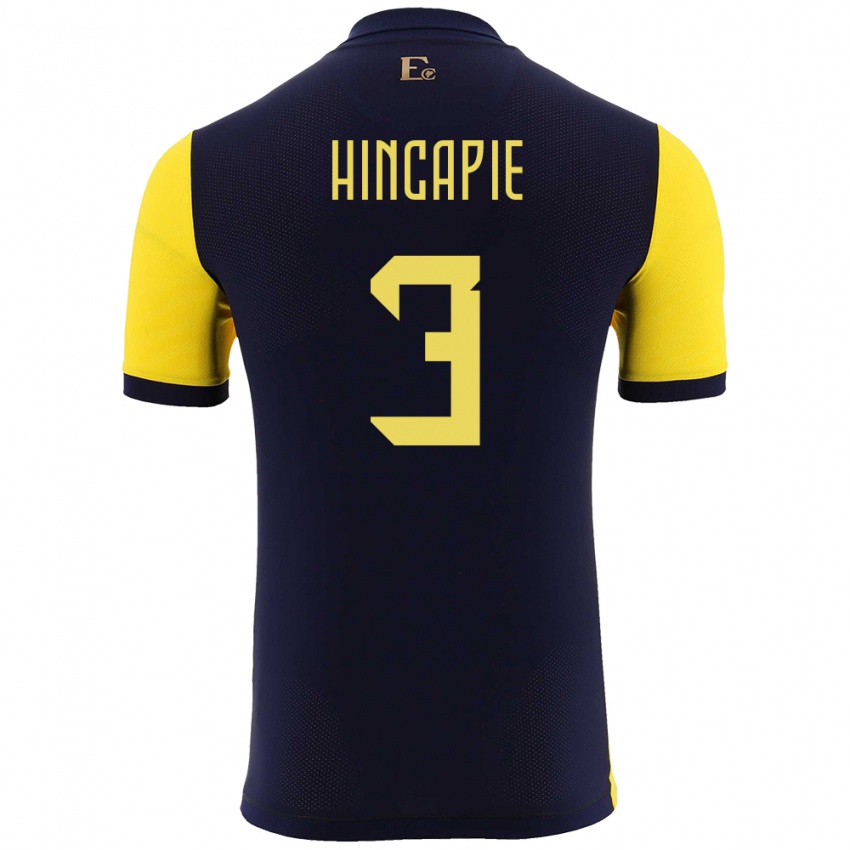 Niño Camiseta Ecuador Piero Hincapie #3 Amarillo 1ª Equipación 24-26 La Camisa