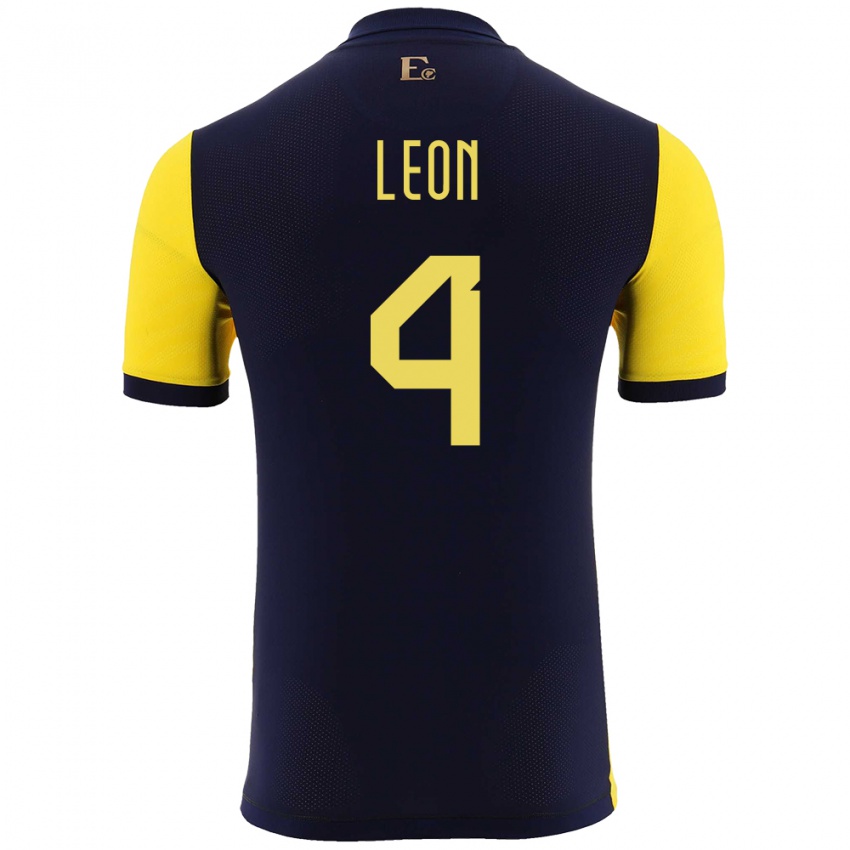 Niño Camiseta Ecuador Fernando Leon #4 Amarillo 1ª Equipación 24-26 La Camisa