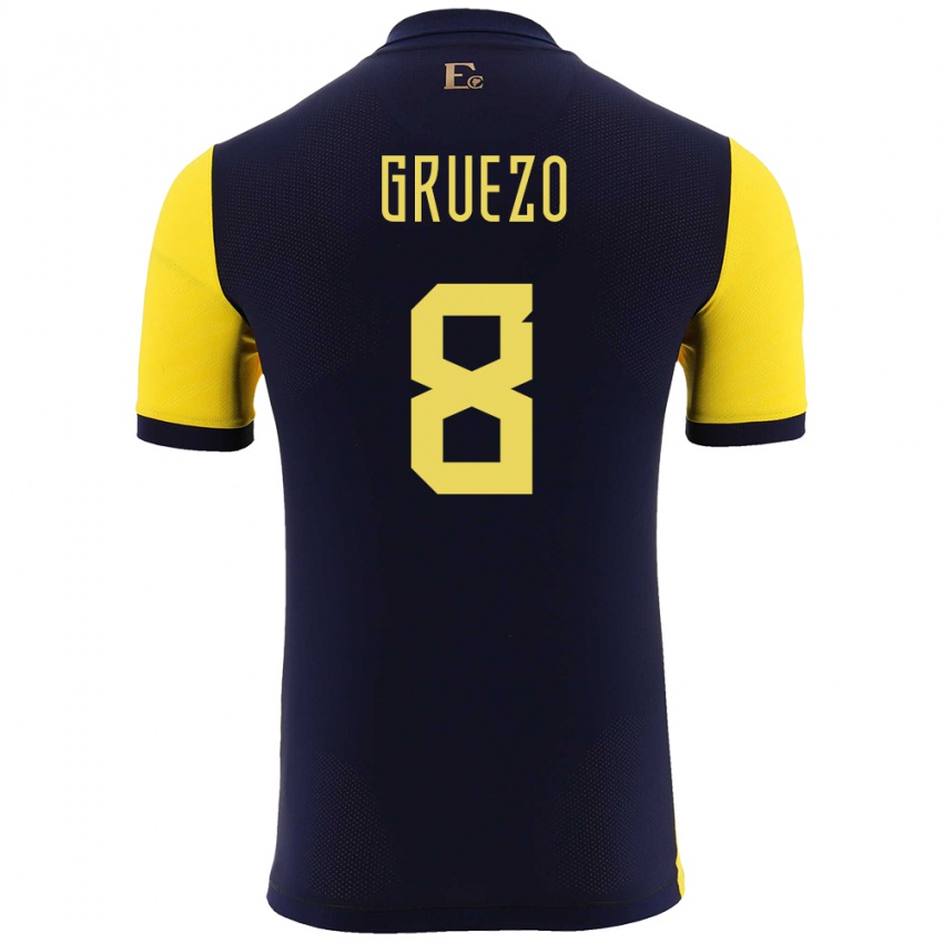 Niño Camiseta Ecuador Carlos Gruezo #8 Amarillo 1ª Equipación 24-26 La Camisa