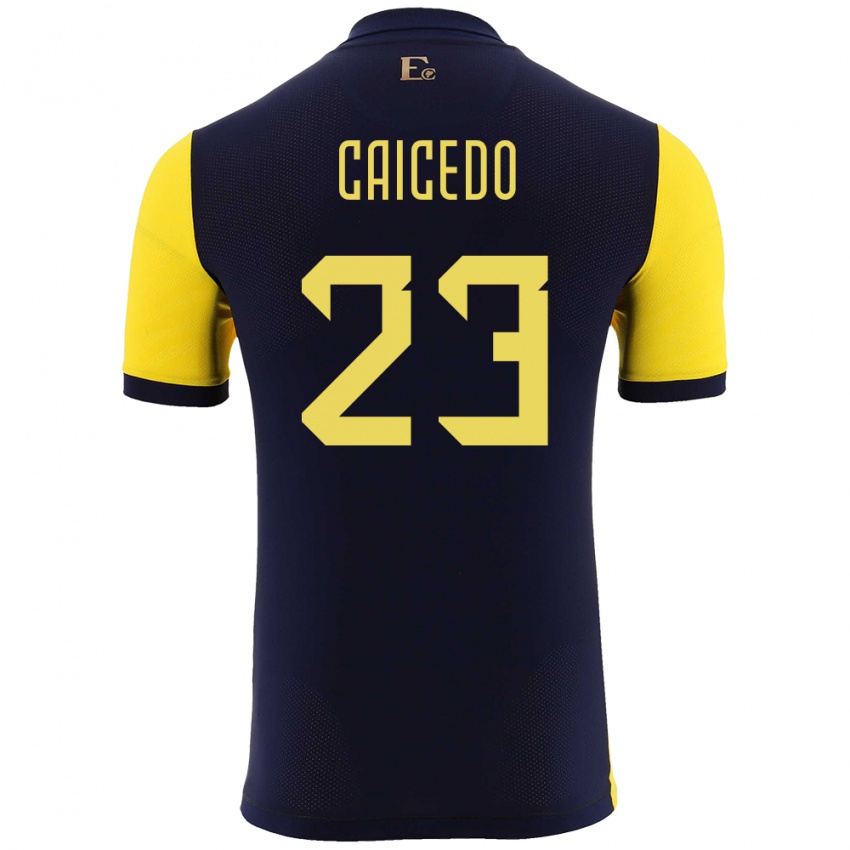 Niño Camiseta Ecuador Moises Caicedo #23 Amarillo 1ª Equipación 24-26 La Camisa