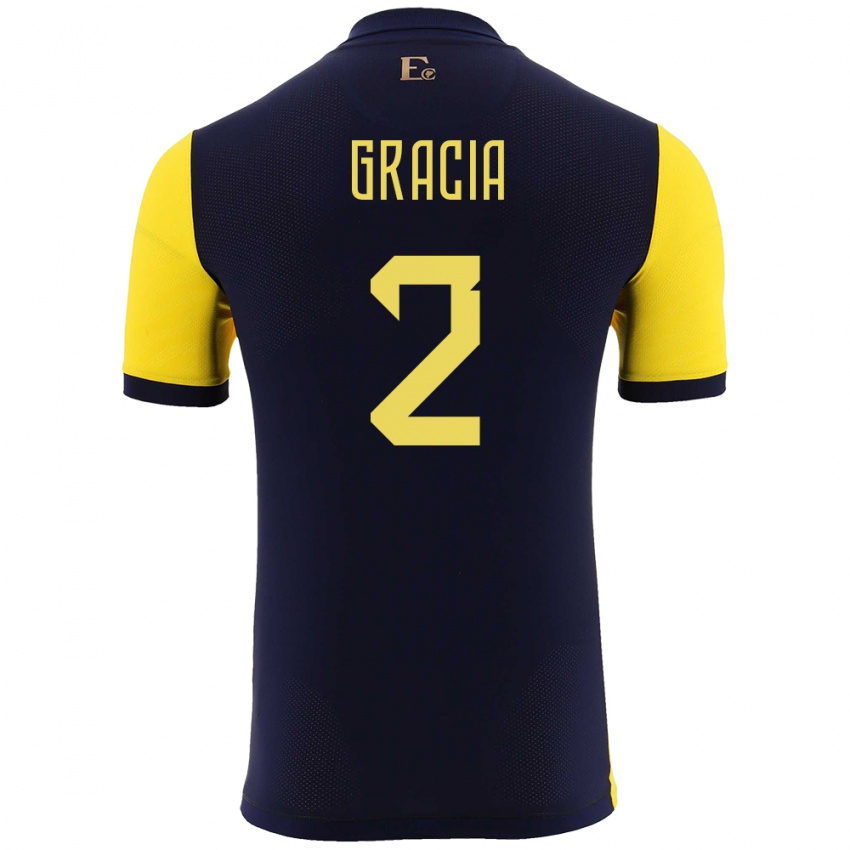 Niño Camiseta Ecuador Ericka Gracia #2 Amarillo 1ª Equipación 24-26 La Camisa