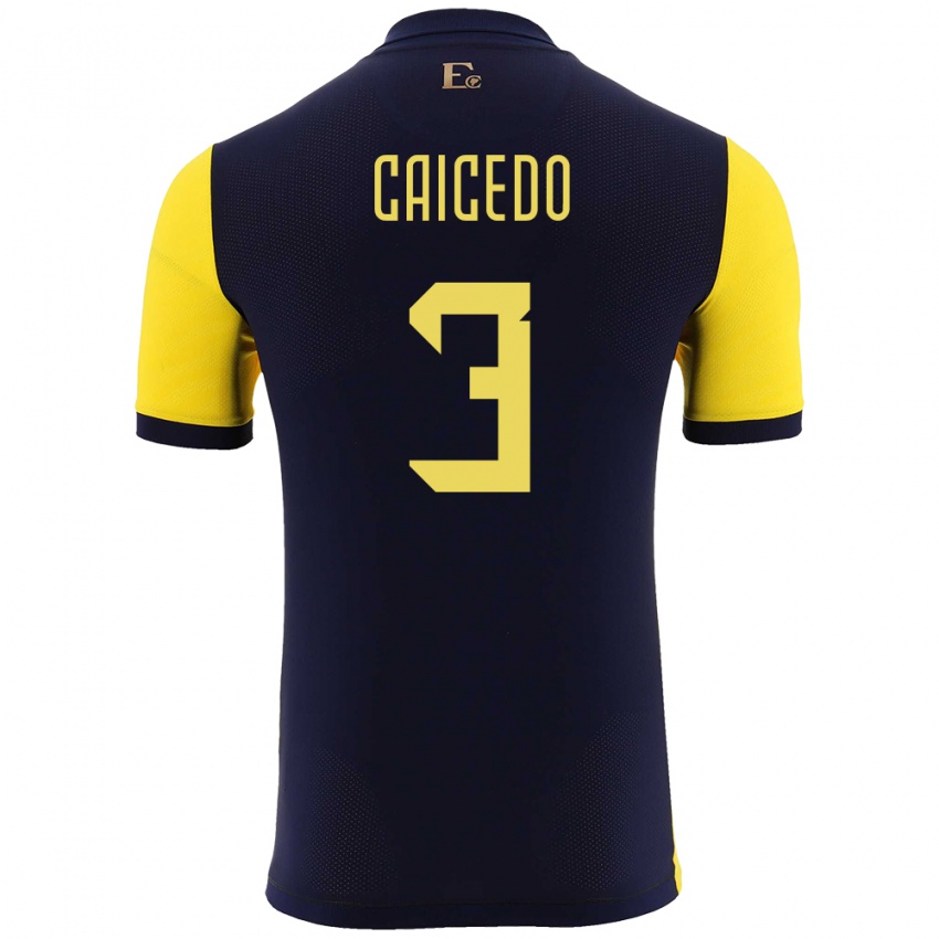 Niño Camiseta Ecuador Jessy Caicedo #3 Amarillo 1ª Equipación 24-26 La Camisa