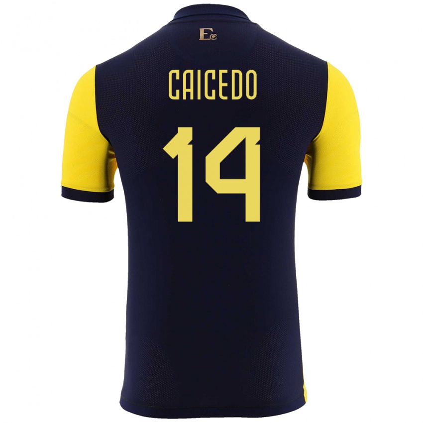 Niño Camiseta Ecuador Carina Caicedo #14 Amarillo 1ª Equipación 24-26 La Camisa