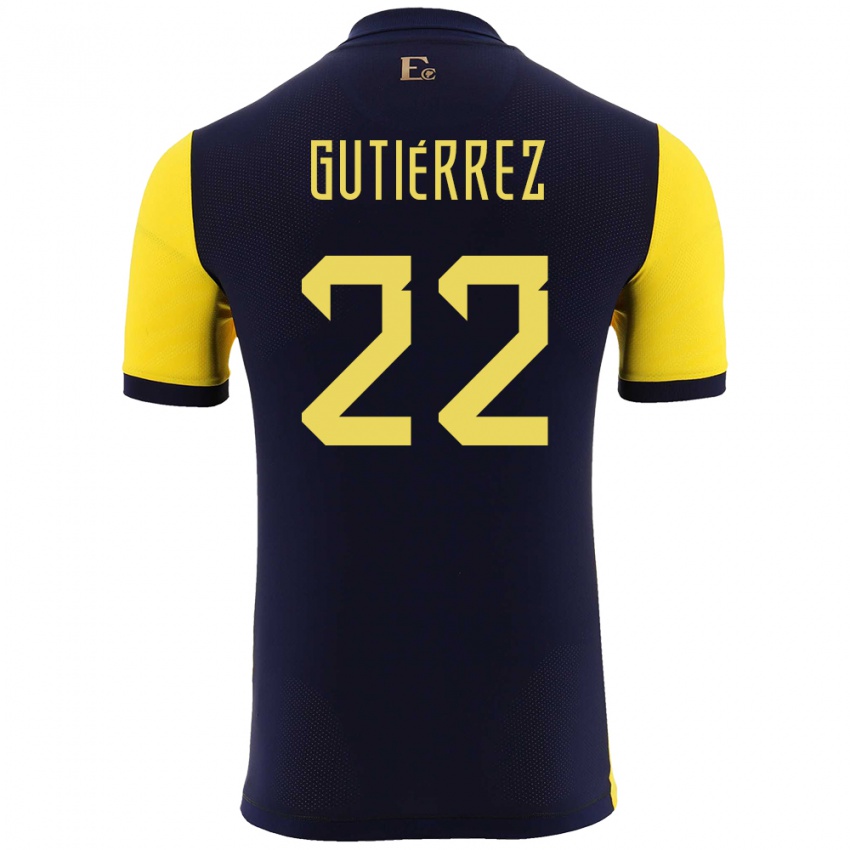 Niño Camiseta Ecuador Melanie Gutierrez #22 Amarillo 1ª Equipación 24-26 La Camisa