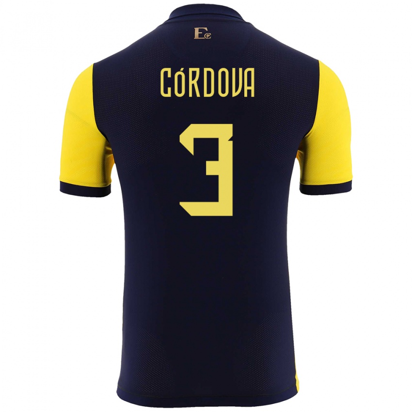 Niño Camiseta Ecuador Luis Cordova #3 Amarillo 1ª Equipación 24-26 La Camisa