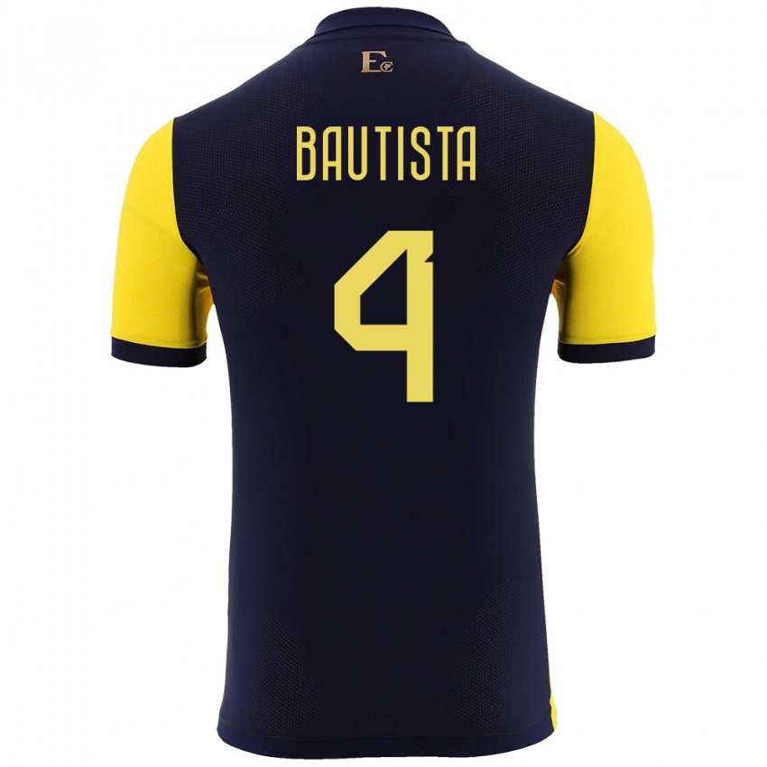 Niño Camiseta Ecuador Davis Bautista #4 Amarillo 1ª Equipación 24-26 La Camisa