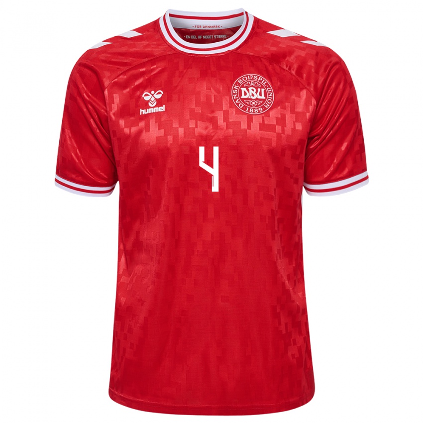 Niño Camiseta Dinamarca Lucas Hey #4 Rojo 1ª Equipación 24-26 La Camisa