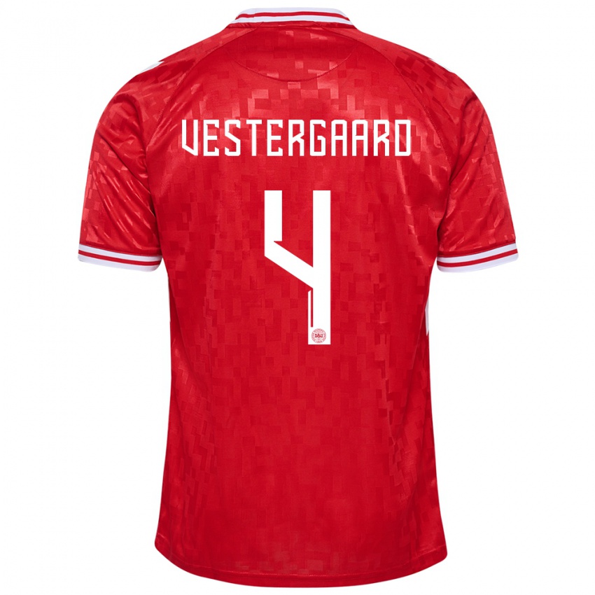 Niño Camiseta Dinamarca Jannik Vestergaard #4 Rojo 1ª Equipación 24-26 La Camisa