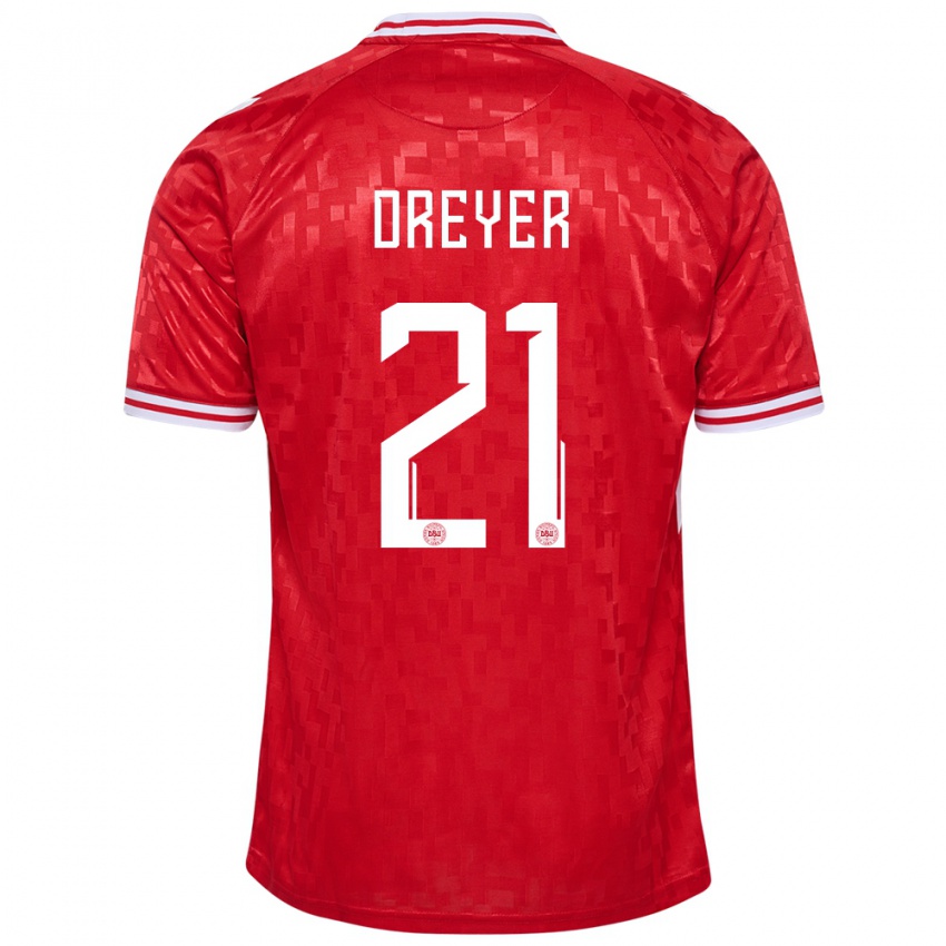 Niño Camiseta Dinamarca Anders Dreyer #21 Rojo 1ª Equipación 24-26 La Camisa