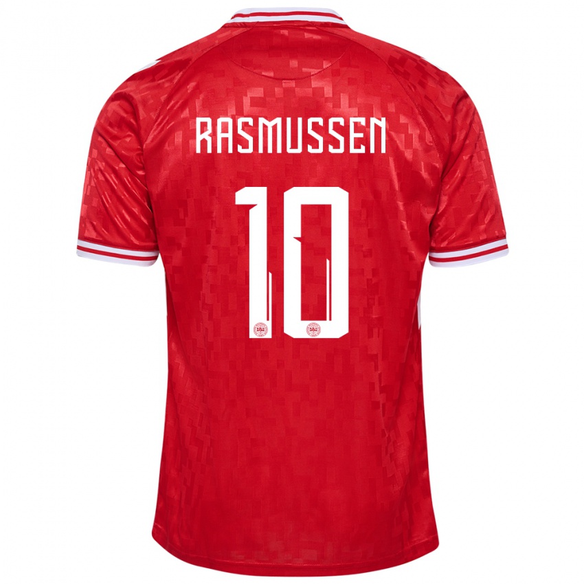 Niño Camiseta Dinamarca Christian Rasmussen #10 Rojo 1ª Equipación 24-26 La Camisa