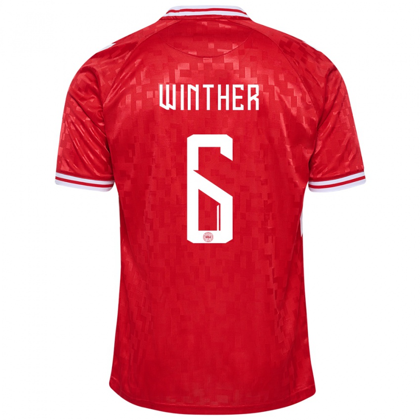 Niño Camiseta Dinamarca Casper Winther #6 Rojo 1ª Equipación 24-26 La Camisa