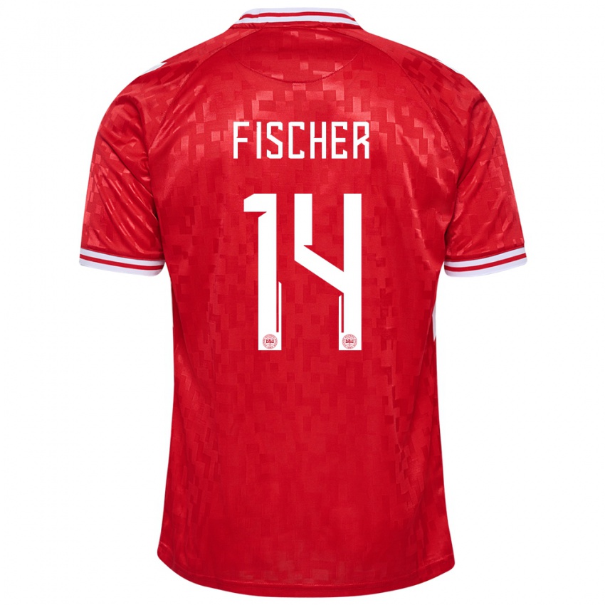 Niño Camiseta Dinamarca Mikkel Fischer #14 Rojo 1ª Equipación 24-26 La Camisa