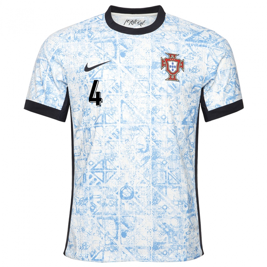 Niño Camiseta Portugal Silvia Rebelo #4 Crema Azul 2ª Equipación 24-26 La Camisa