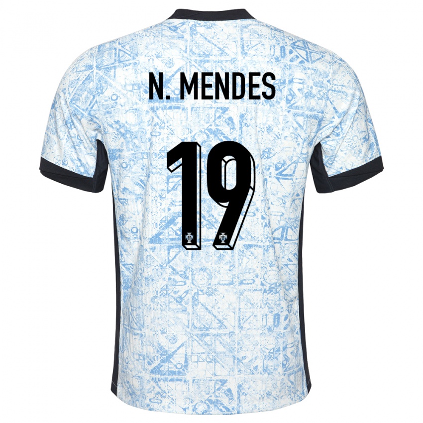 Niño Camiseta Portugal Nuno Mendes #19 Crema Azul 2ª Equipación 24-26 La Camisa