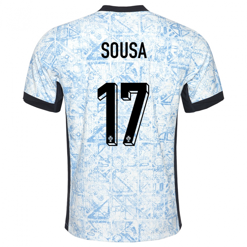Niño Camiseta Portugal Vasco Sousa #17 Crema Azul 2ª Equipación 24-26 La Camisa