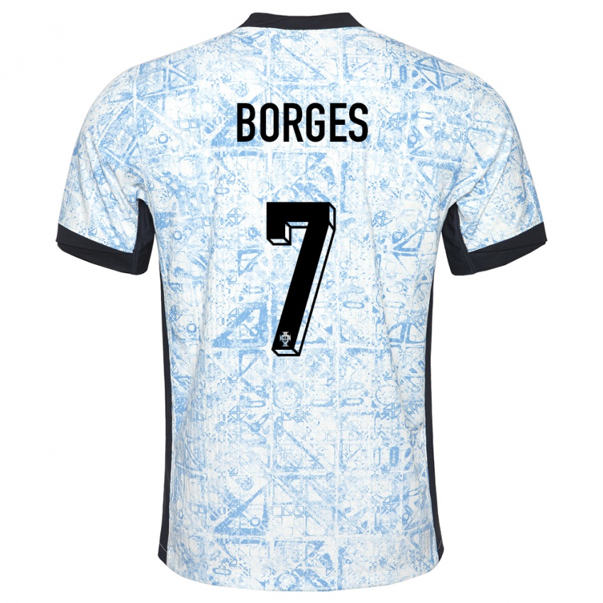 Niño Camiseta Portugal Carlos Borges #7 Crema Azul 2ª Equipación 24-26 La Camisa
