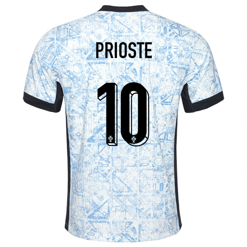 Niño Camiseta Portugal Diogo Prioste #10 Crema Azul 2ª Equipación 24-26 La Camisa