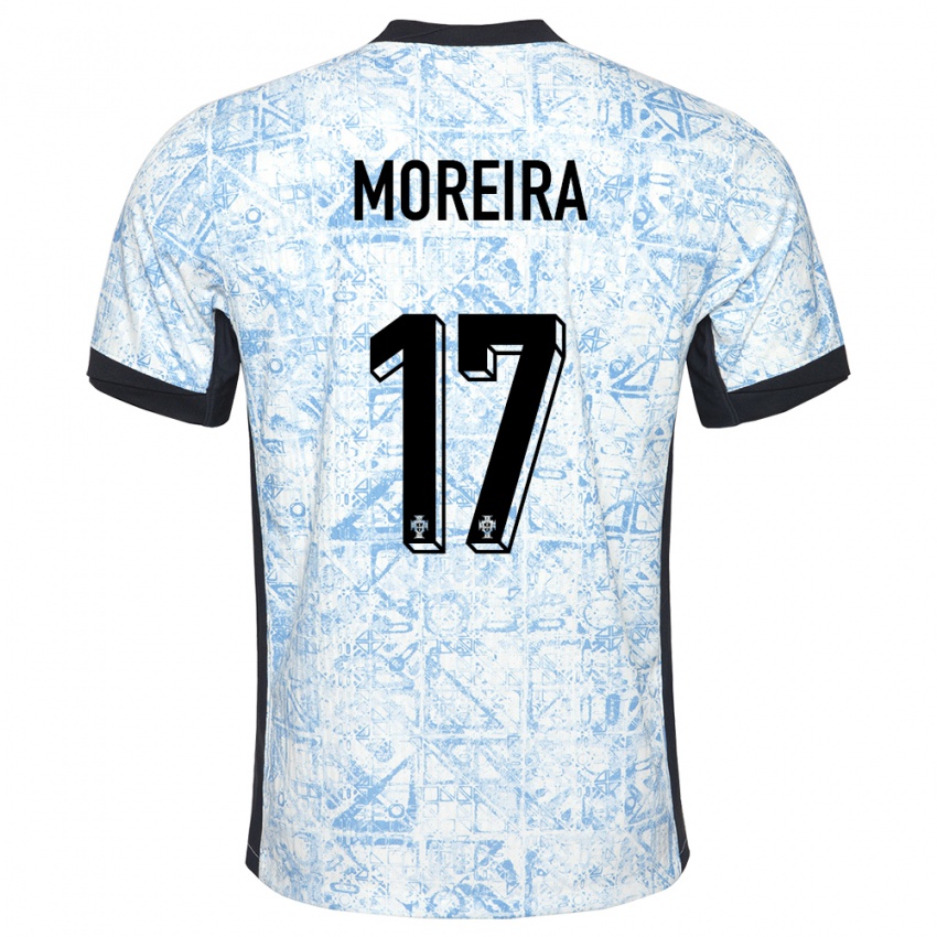 Niño Camiseta Portugal Goncalo Moreira #17 Crema Azul 2ª Equipación 24-26 La Camisa
