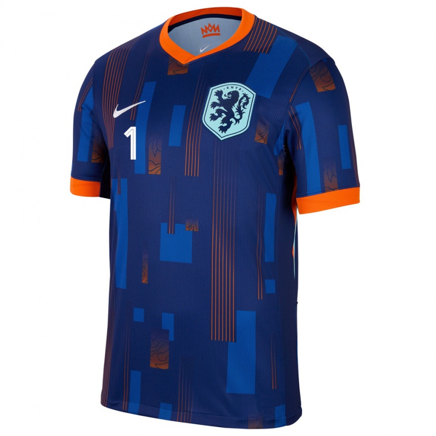 Niño Camiseta Países Bajos Daphne Van Domselaar #1 Azul 2ª Equipación 24-26 La Camisa