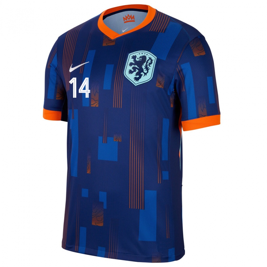 Niño Camiseta Países Bajos Jackie Groenen #14 Azul 2ª Equipación 24-26 La Camisa