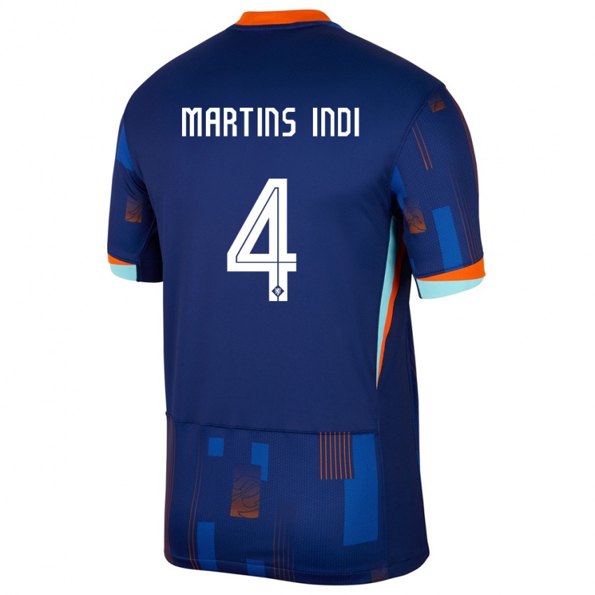Niño Camiseta Países Bajos Bruno Martins Indi #4 Azul 2ª Equipación 24-26 La Camisa