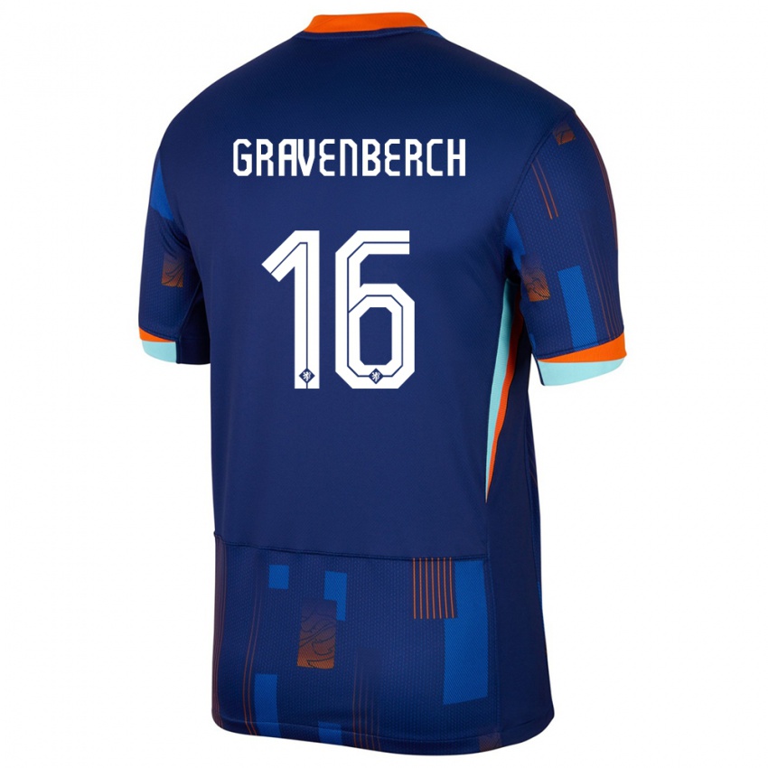 Niño Camiseta Países Bajos Ryan Gravenberch #16 Azul 2ª Equipación 24-26 La Camisa