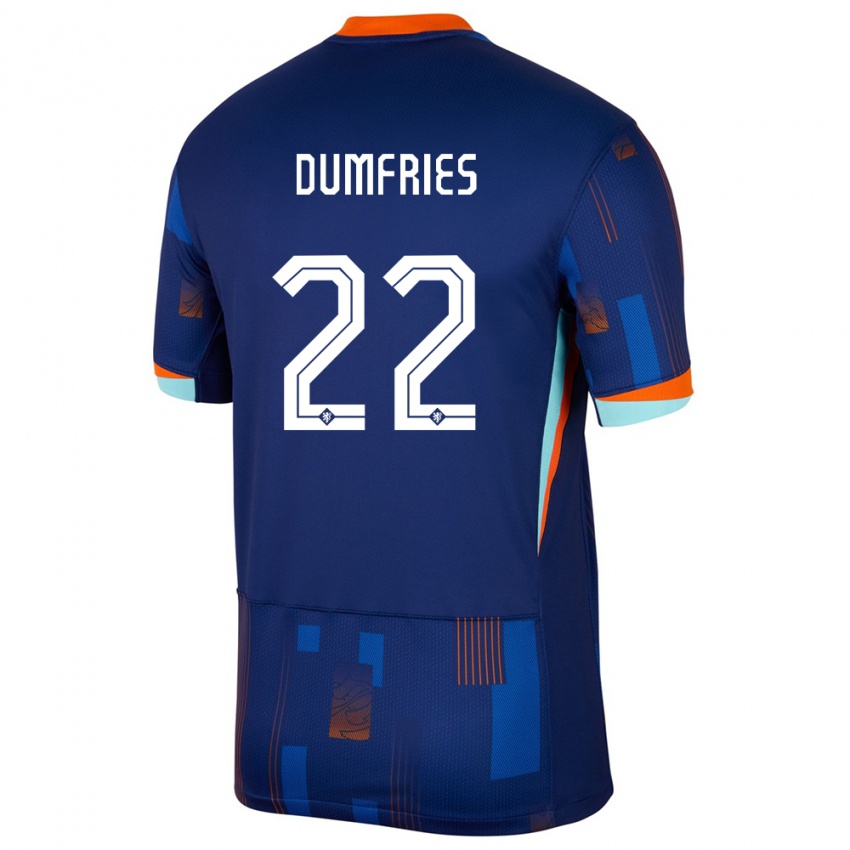 Niño Camiseta Países Bajos Denzel Dumfries #22 Azul 2ª Equipación 24-26 La Camisa