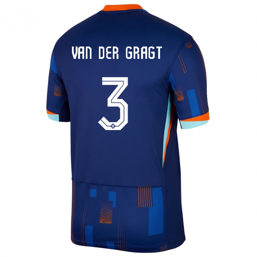 Niño Camiseta Países Bajos Stefanie Van Der Gragt #3 Azul 2ª Equipación 24-26 La Camisa