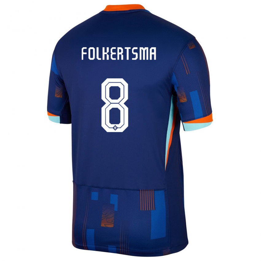 Niño Camiseta Países Bajos Sisca Folkertsma #8 Azul 2ª Equipación 24-26 La Camisa