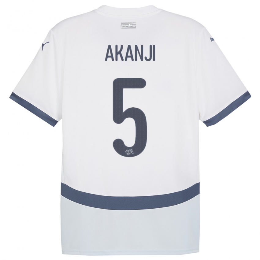 Niño Camiseta Suiza Manuel Akanji #5 Blanco 2ª Equipación 24-26 La Camisa