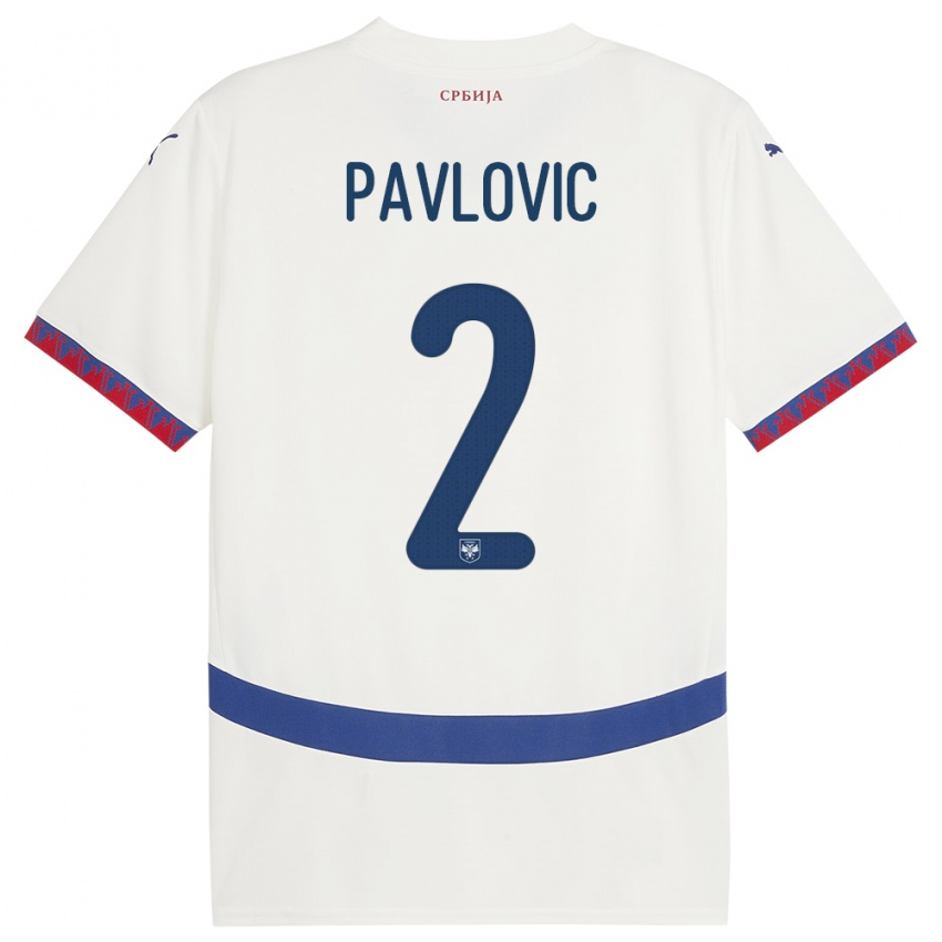Niño Camiseta Serbia Strahinja Pavlovic #2 Blanco 2ª Equipación 24-26 La Camisa