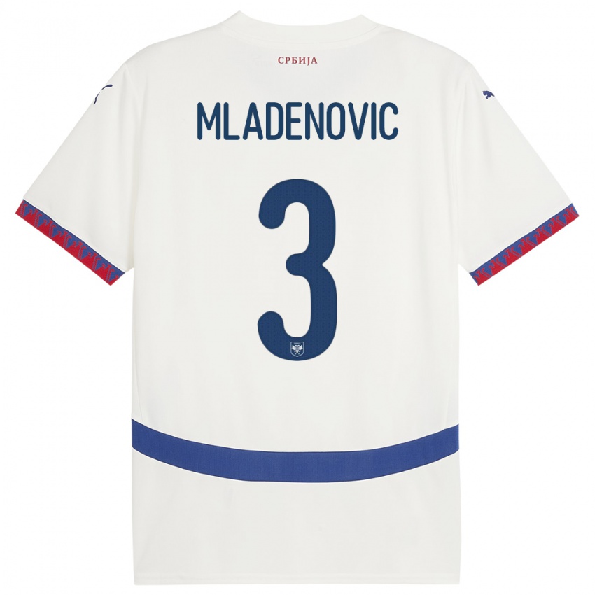 Niño Camiseta Serbia Filip Mladenovic #3 Blanco 2ª Equipación 24-26 La Camisa