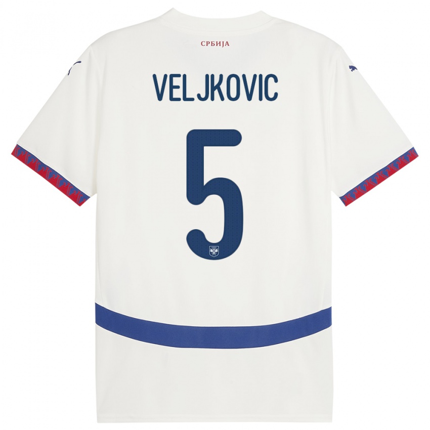 Niño Camiseta Serbia Milos Veljkovic #5 Blanco 2ª Equipación 24-26 La Camisa