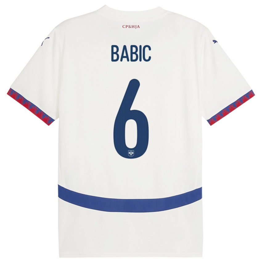 Niño Camiseta Serbia Srdjan Babic #6 Blanco 2ª Equipación 24-26 La Camisa