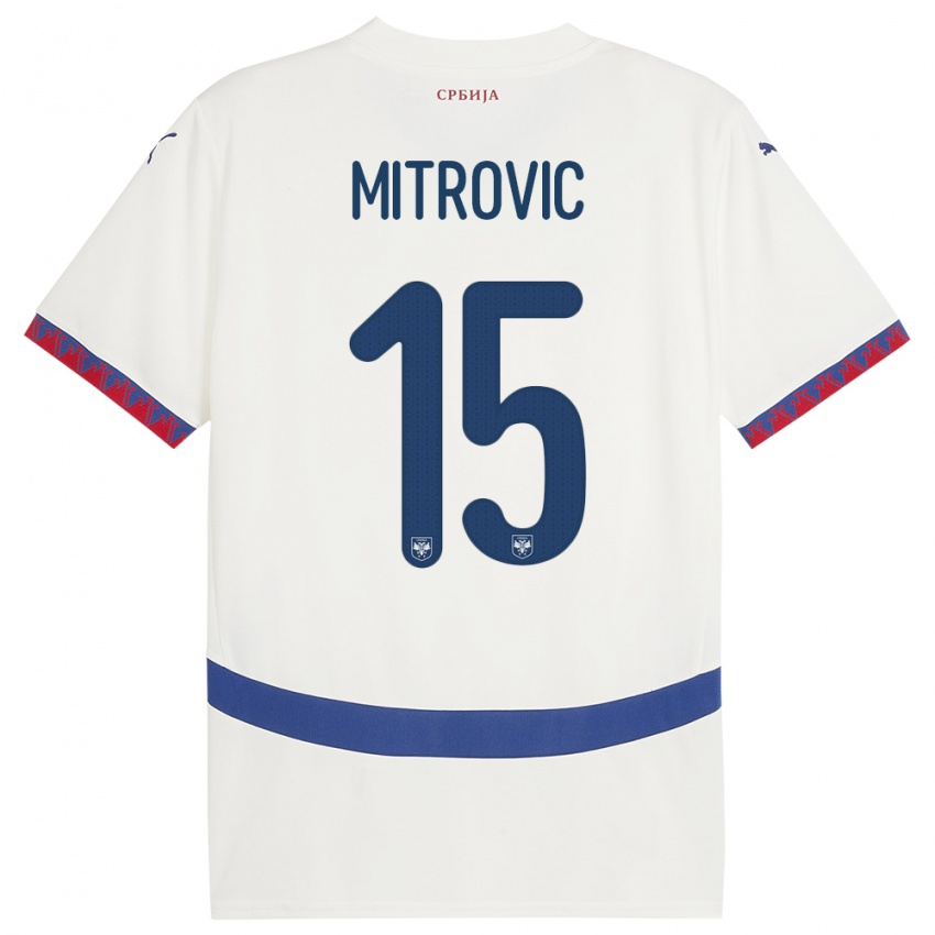 Niño Camiseta Serbia Stefan Mitrovic #15 Blanco 2ª Equipación 24-26 La Camisa